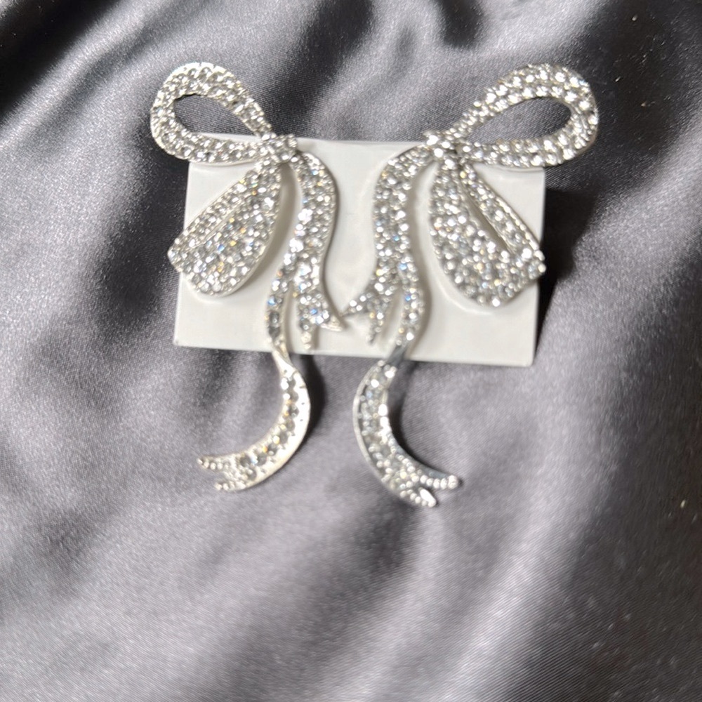 Big Bows - Silver & Diamond Sparkly Statement Earrings